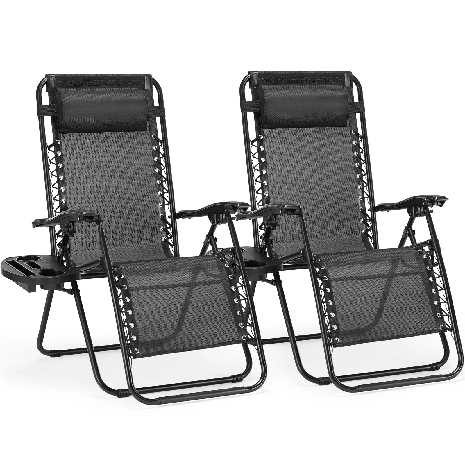 Zero Gravity Portable Recliner Camping Patio Outdoor Garden Lounge Chair with Cup Holder Trays Adjustable Pillow for Backyard