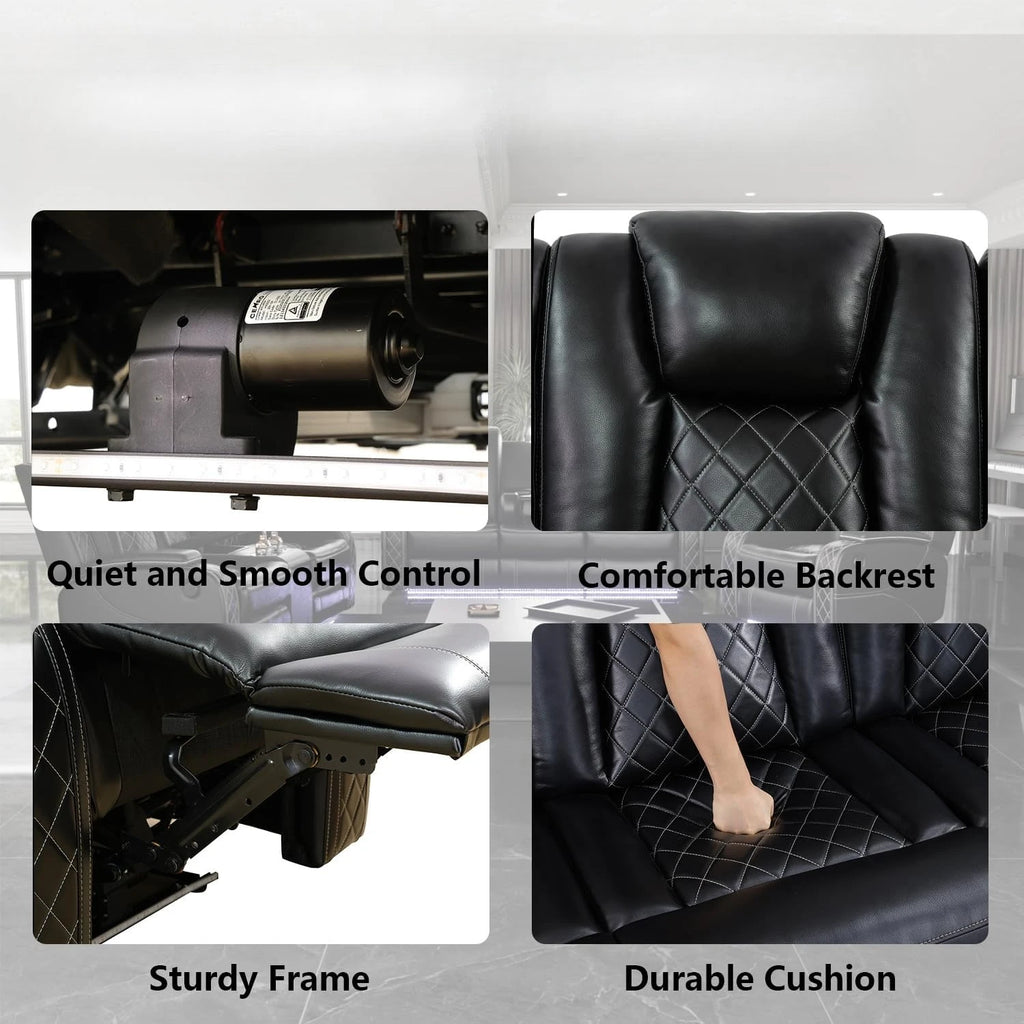 Power Recliner Sofa Set with LED Light for Living Room Furniture Black Leather 3 Seater Sofa