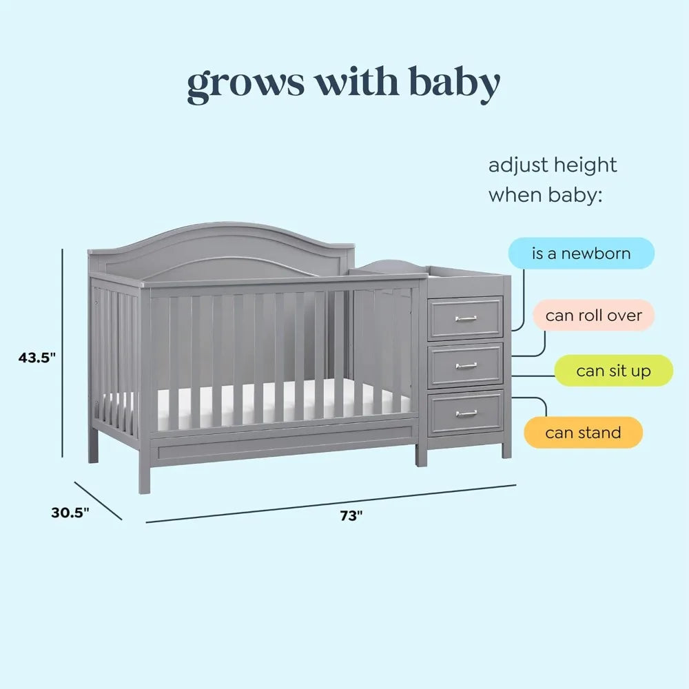 4-in-1 Convertible Baby Crib w/Changing Table - Wooden Toddler Bed, Daybed & Twin Bed Conversion - GREENGUARD Gold Cert