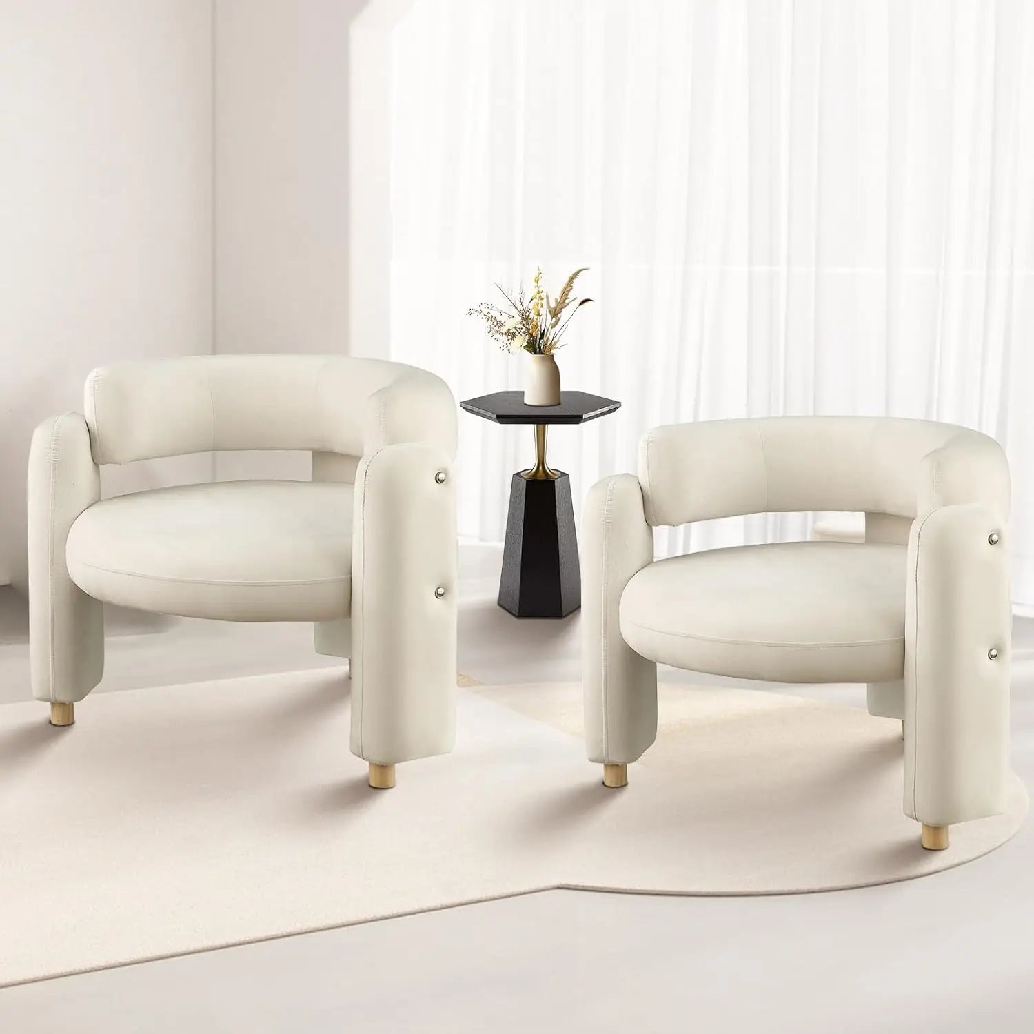 Accent Barrel Chair, Comfy Velvet Upholstered Armchair, Single Sofa Chair