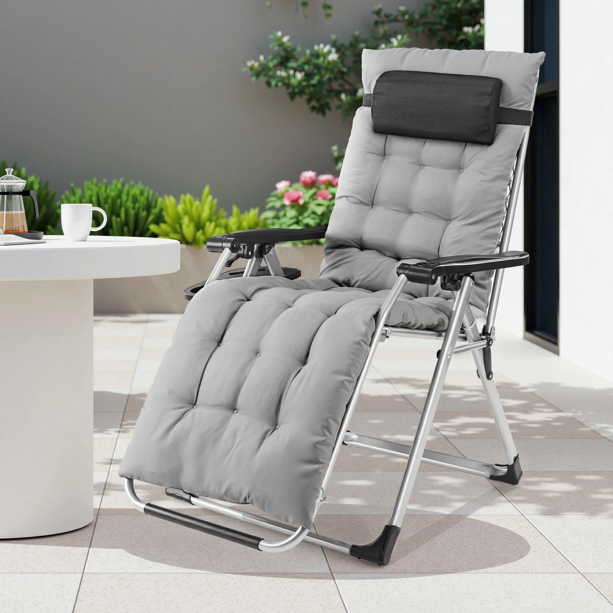 Zero Gravity Recliner/ Camping/ Patio Lounge Chair/ Folding/ Portable with Cup Holder Trays Removable Cushion For Outdoor Garden