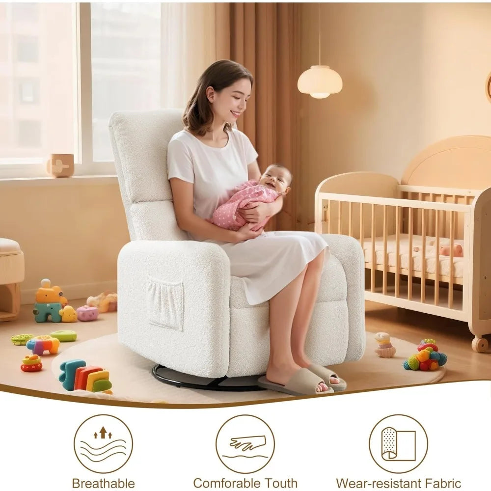 360° Swivel Glider Chair, Rocking Chair with Side Pockets, Deep Cushioned Seat, Steel Structure Base