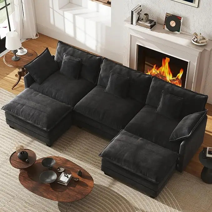 111.4” Modular Sectional Sofa, U Shape Cloud Couch , 2 Movable Ottomans, with Soft Pillows
