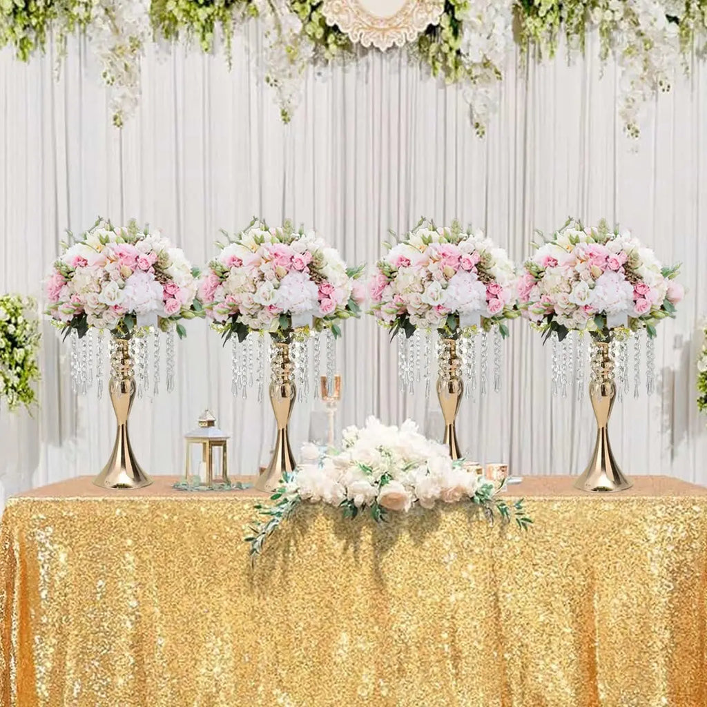 8 Pcs Gold Metal Flower Stands with Crystal Beads Wedding Centerpieces for Tables Party/ Centerpiece Vases /Celebration Home Decor