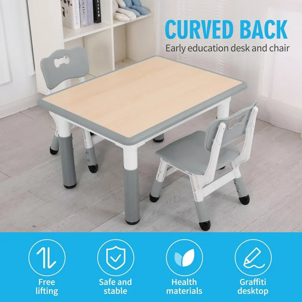 Kids Table and Chairs Set, Height Adjustable Toddler Study Table and Chairs, Arts & Crafts Table, Suitable for Ages 2-10, Child