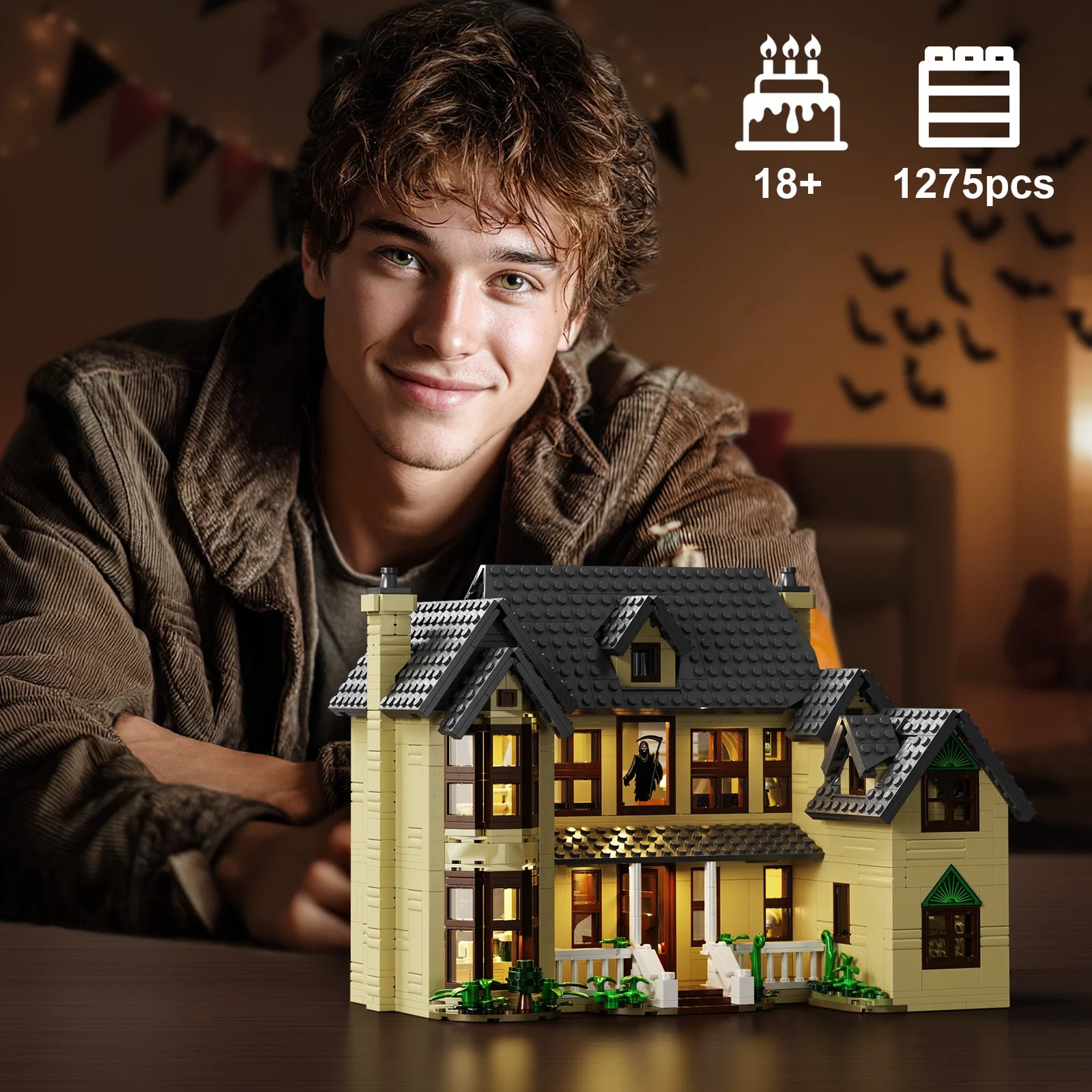 Horror House Building Block Set/ Home Decor/ Scary Movie Haunted House Model/ Halloween Room Decoration Gift for Man, Woman