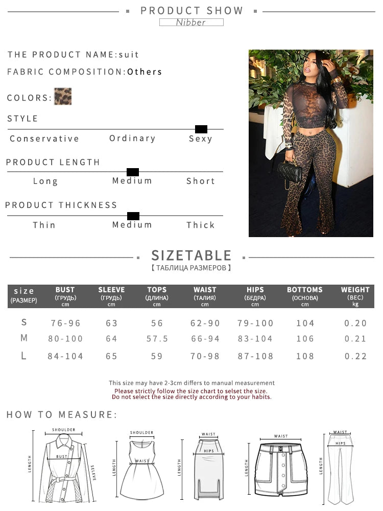 Sexy 2 Piece Set Women See Through Midnight Party Full Sleeve Crop Top + Pants Matching Clubwear