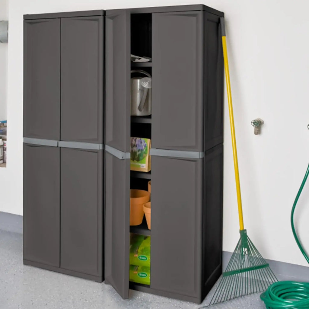 Lockable 4 Shelf Storage Cabinet, Adjustable Plastic Shelving Unit for Garage, Pantry, Basement Organizing