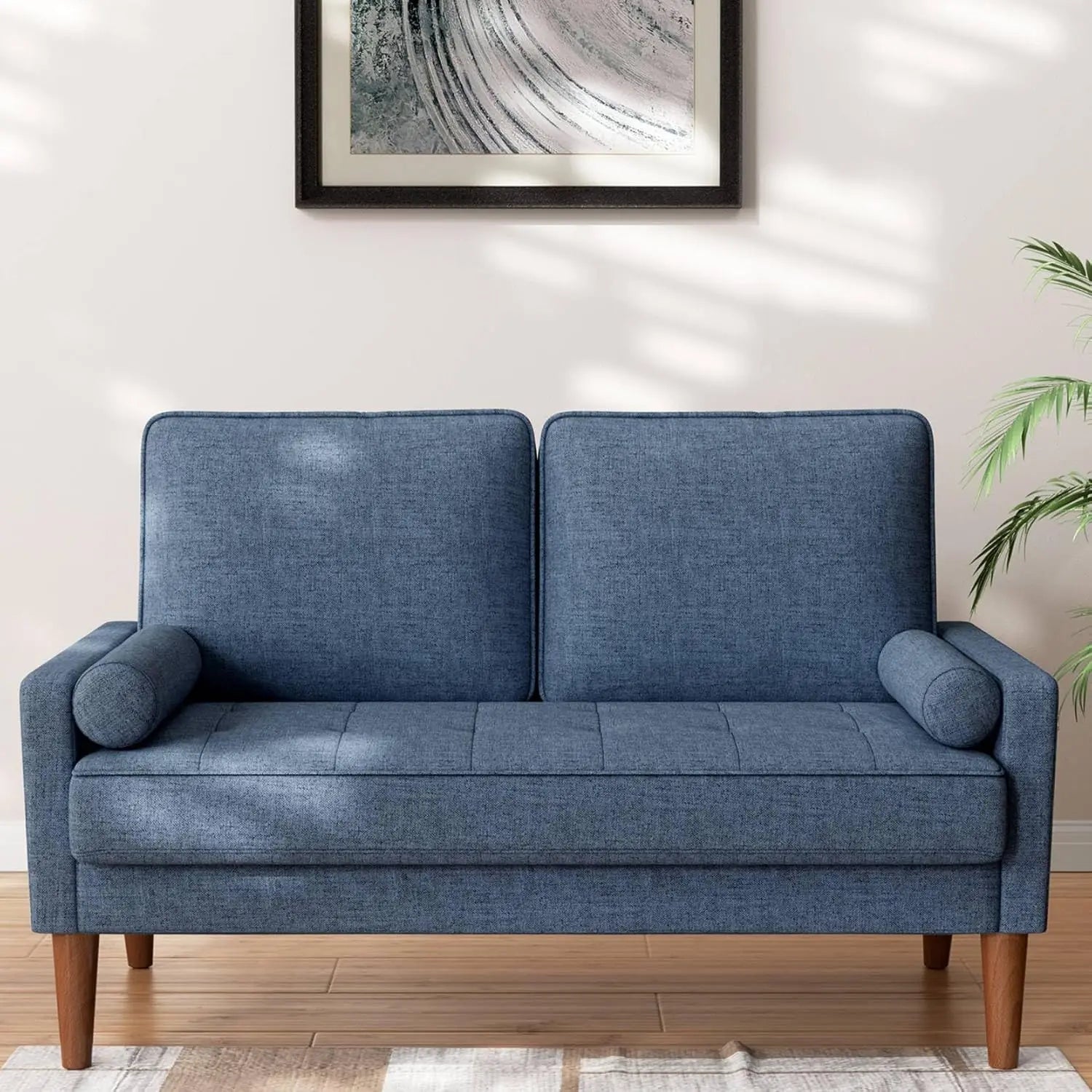 48" Sofa Loveseat, Mid Century Couch for Small Spaces, Bedroom and Living Room, Removable Cover Spring Cushions, Solid Wood Fram