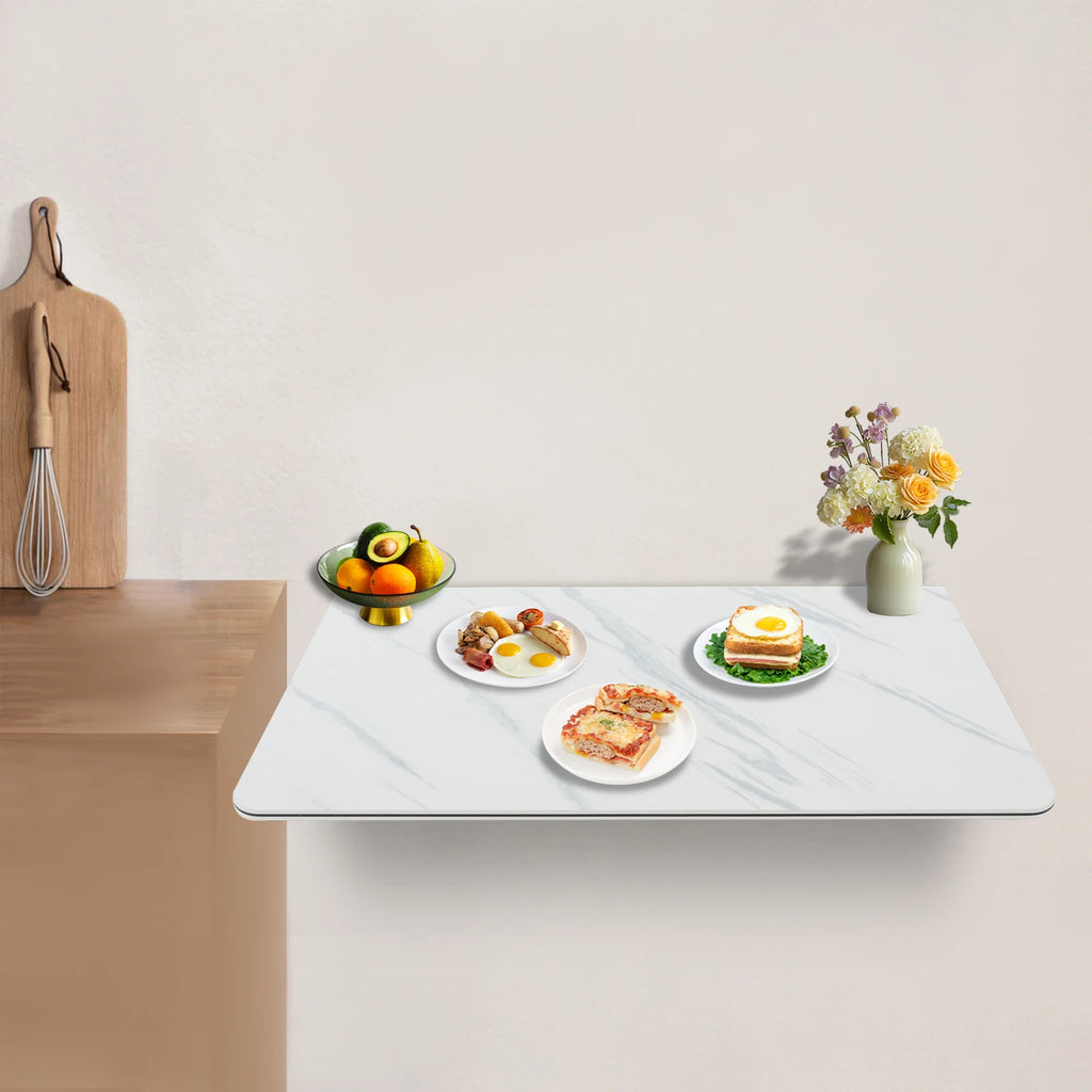 Folding Rectangular Wall Desk, Wall-mounted Folding Table, Hanging Desk for Home Office/ Garage Workbench- Black/White