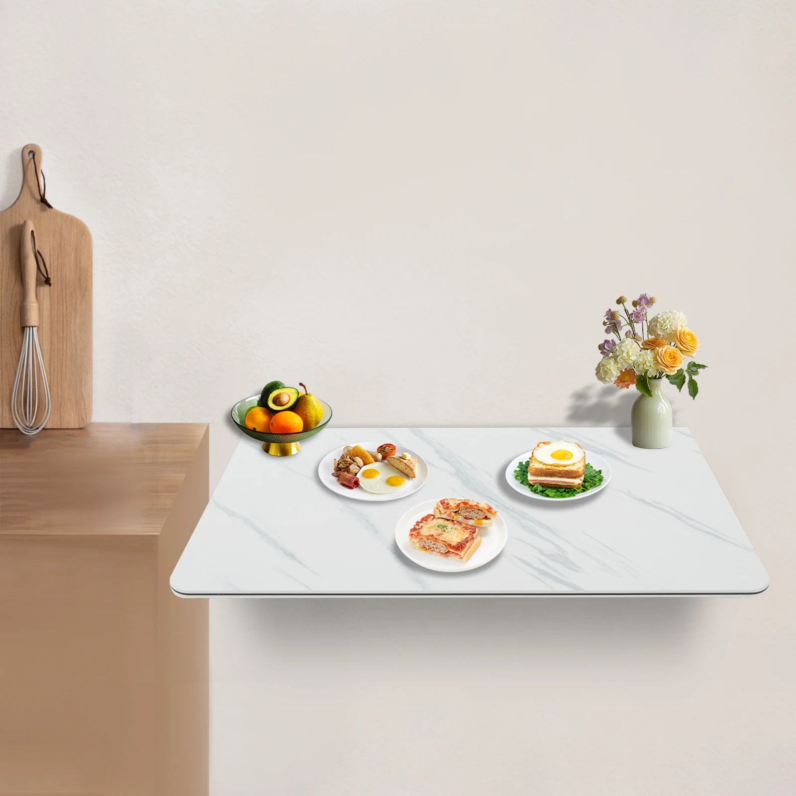 Folding Rectangular Wall Desk, Wall-mounted Folding Table, Hanging Desk for Home Office/ Garage Workbench- Black/White