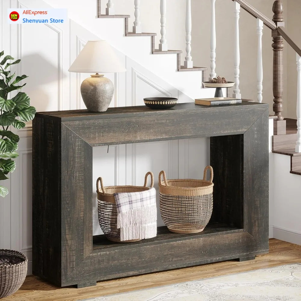 Budget-Friendly Rustic Farmhouse Entry Console Table - 47" Storage-Friendly Accent Furniture for Hallways and Living Spaces