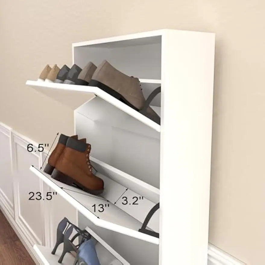 Shoe Cabinet with Mirror, Freestanding Shoe Rack Organizer with 5 Flip Drawers, Modern Full Length Mirror