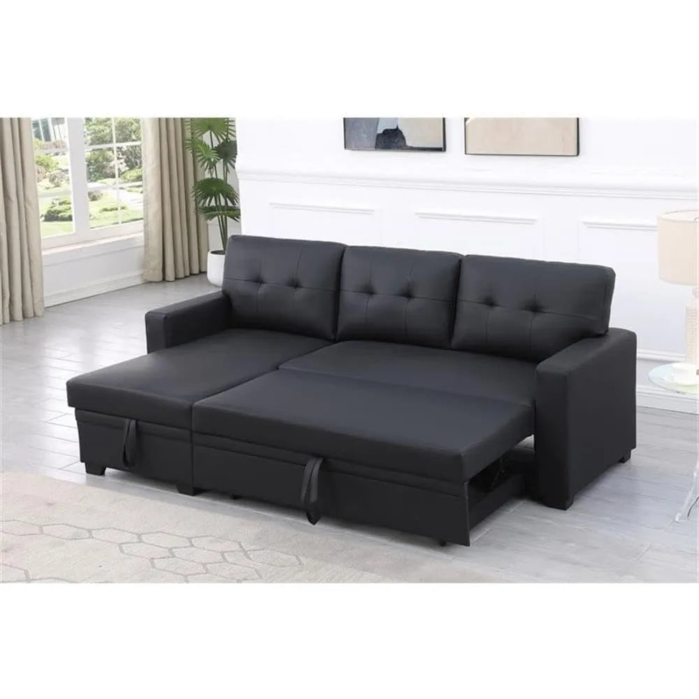 Reversible Polyester Sleeper Sofa with Convertible Storage, Chaise, and Tufted Cushions