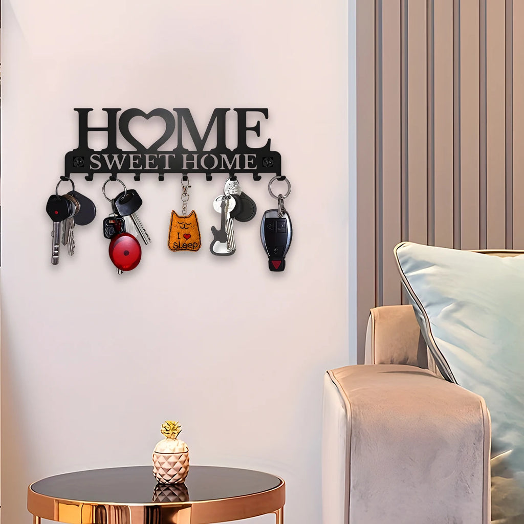 1pc Black Metal Key Holder/ Wall Mount Key Holder/ Sweet Home Design Style With 10 Hooks