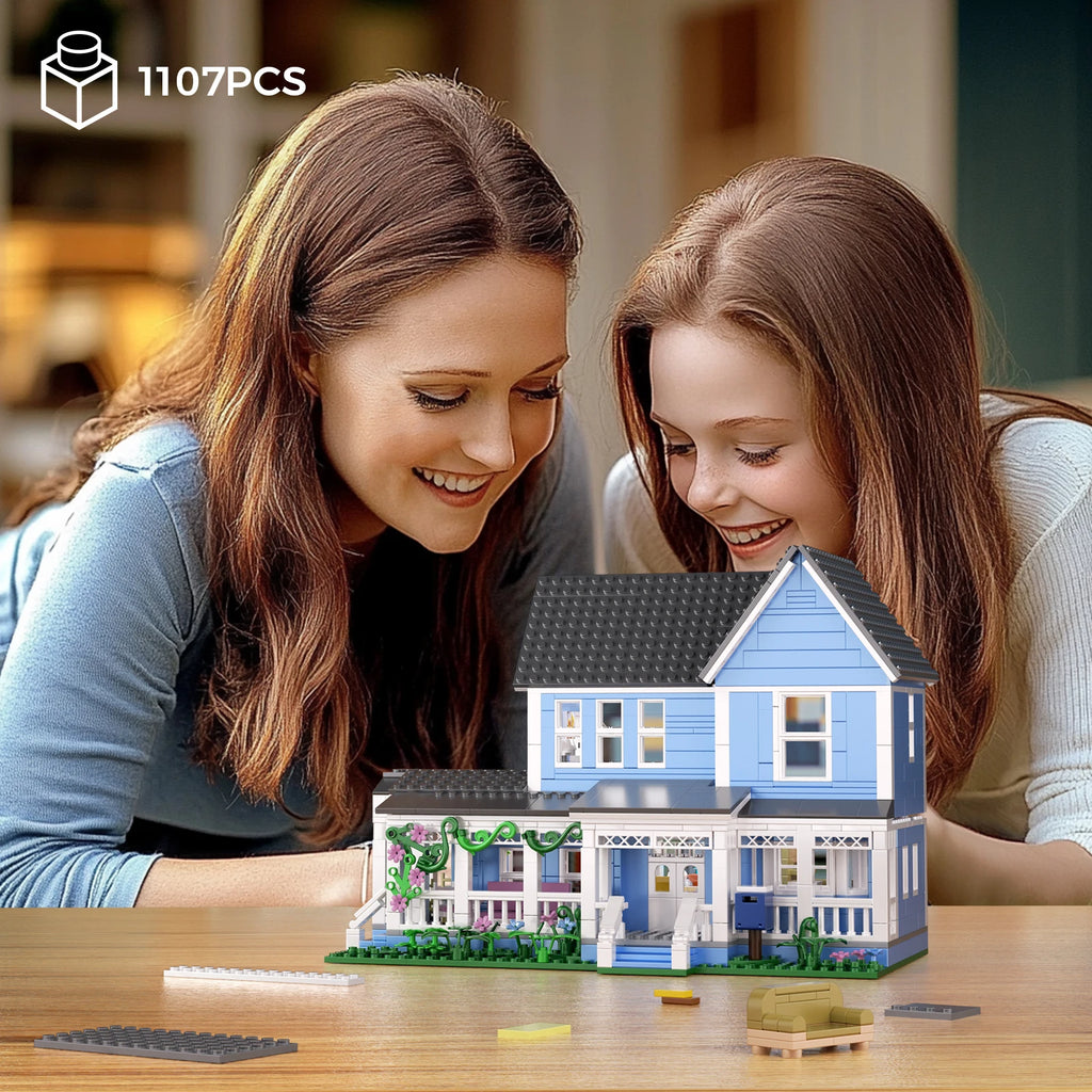 Girls House Building Blocks Sets/ Blue Palace Home Decor/ Desktop Ornament /Architecture/ Room Decoration/ Teens/ Adults Gifts
