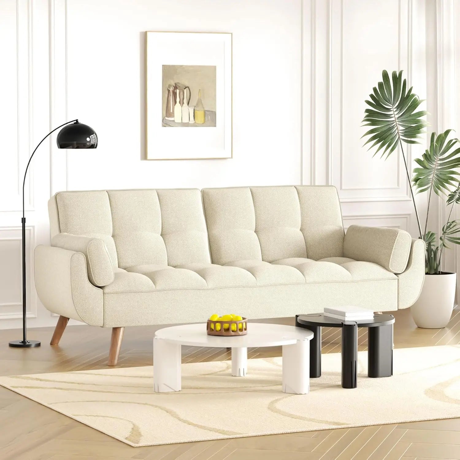 Futon Couch for Small Spaces & Apartment, 2-in-1Modern Comfy Loveseat Convertible Sofa Bed, 74.4-Inch Compact Design for Living