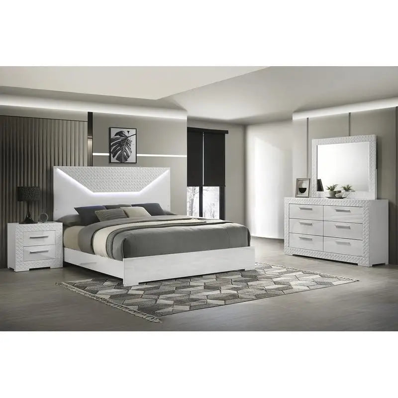 Modern 4-Piece Queen Bedroom Set with LED Headboard