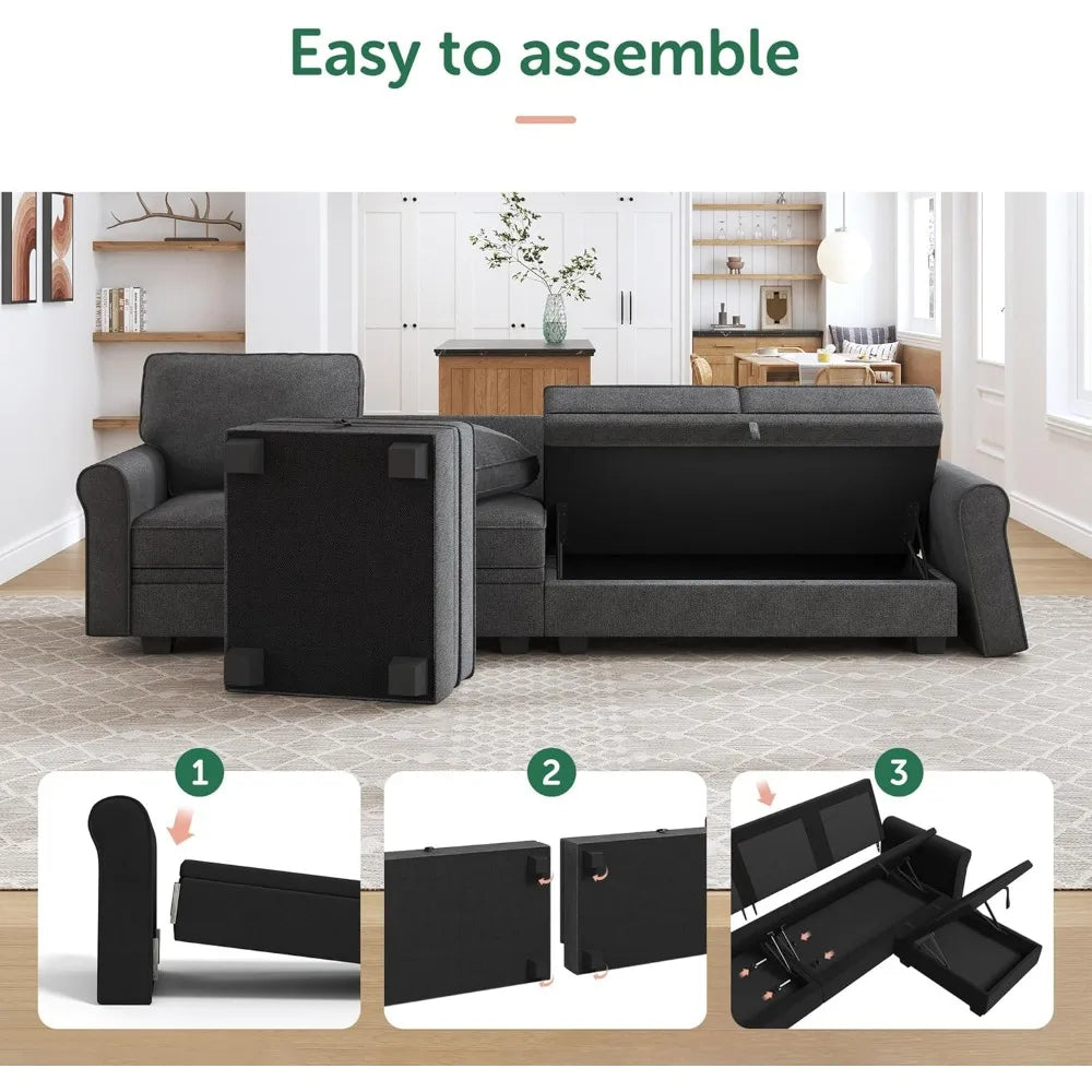U-Shaped Sectional Sofa with Storage and Reversible Chaise