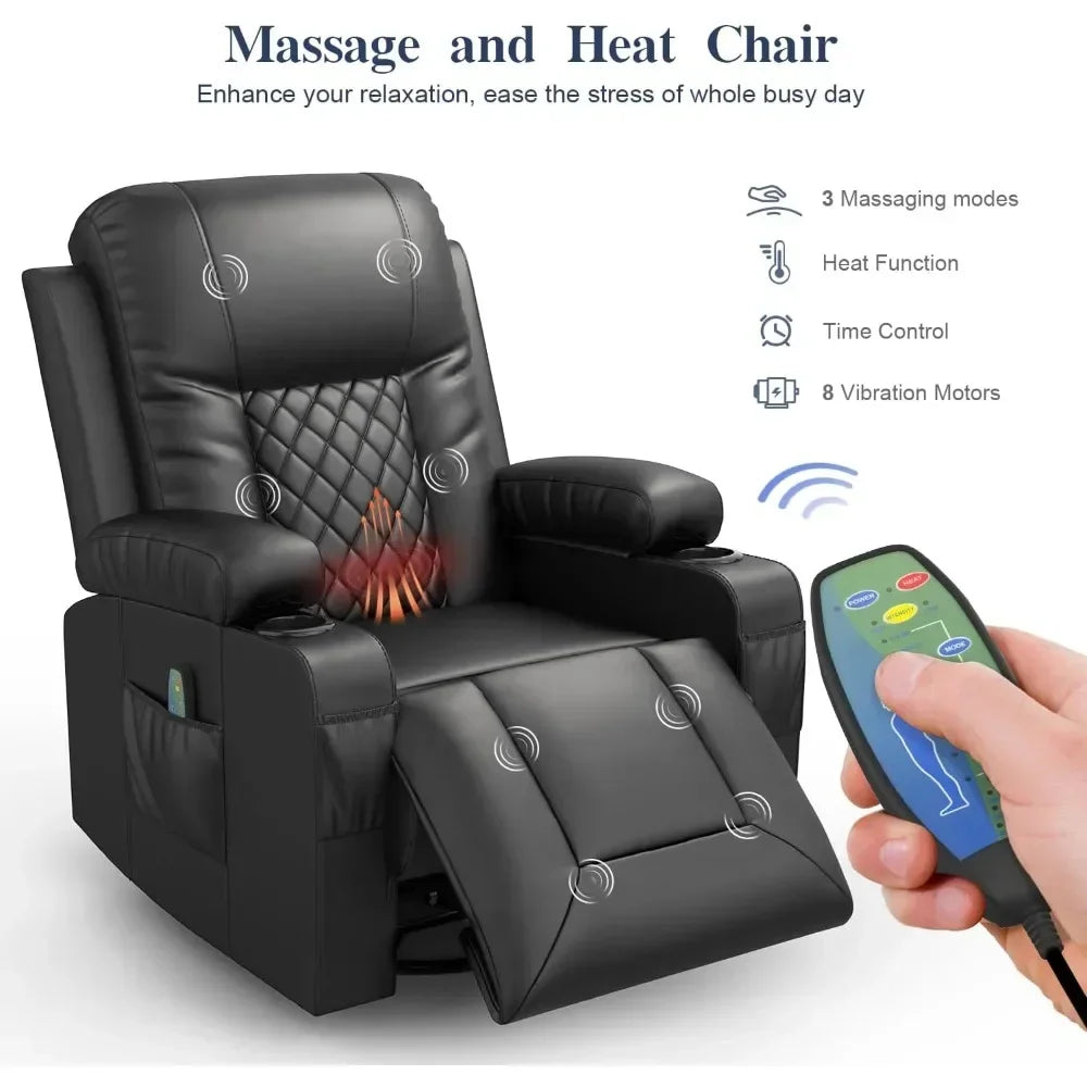 Adult Ergonomic Massage Rocker Chair with Heated Lounge, FSC certified, 360-degree Swivel Single Sofa Seat