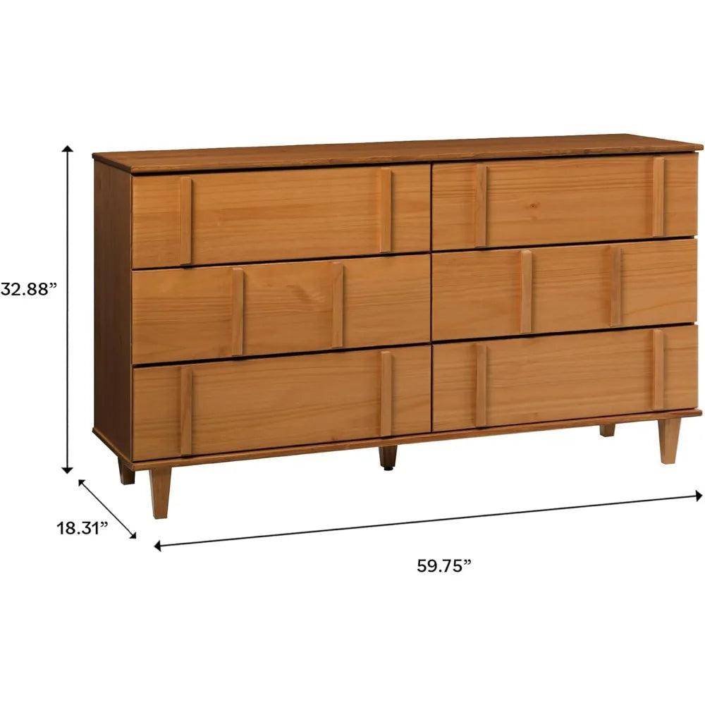 Contemporary 6-Drawer Solid Wood Dresser by Walker Edison, 60 Caramel