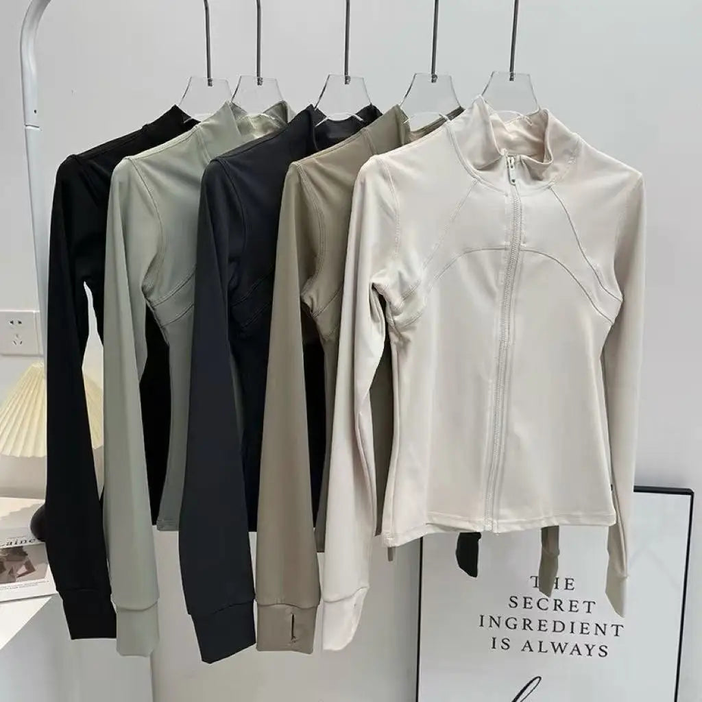 Yoga Suit Women's High-end Standing Collar Long Sleeved Sports Jacket Running Training Fitness Top Windproof Running Suit