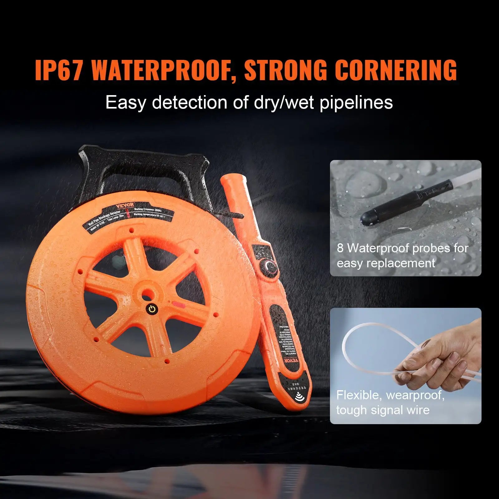 Pipe Blockage Detector Locators - 100ft/30m Waterproof for PVC, Plastic, Metal Pipes