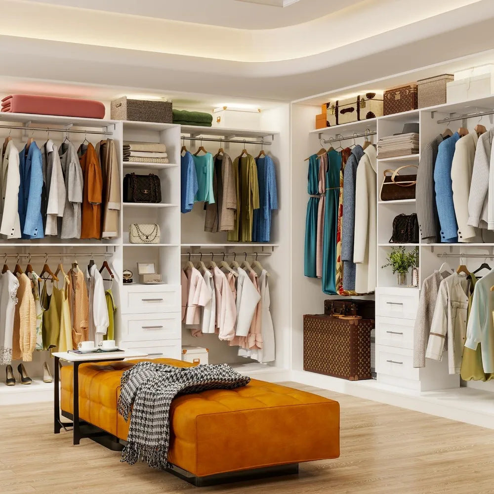 Closet System with Drawers, 5FT-8FT Closet Organizer System with Shelves & Expandable Hanging Rods