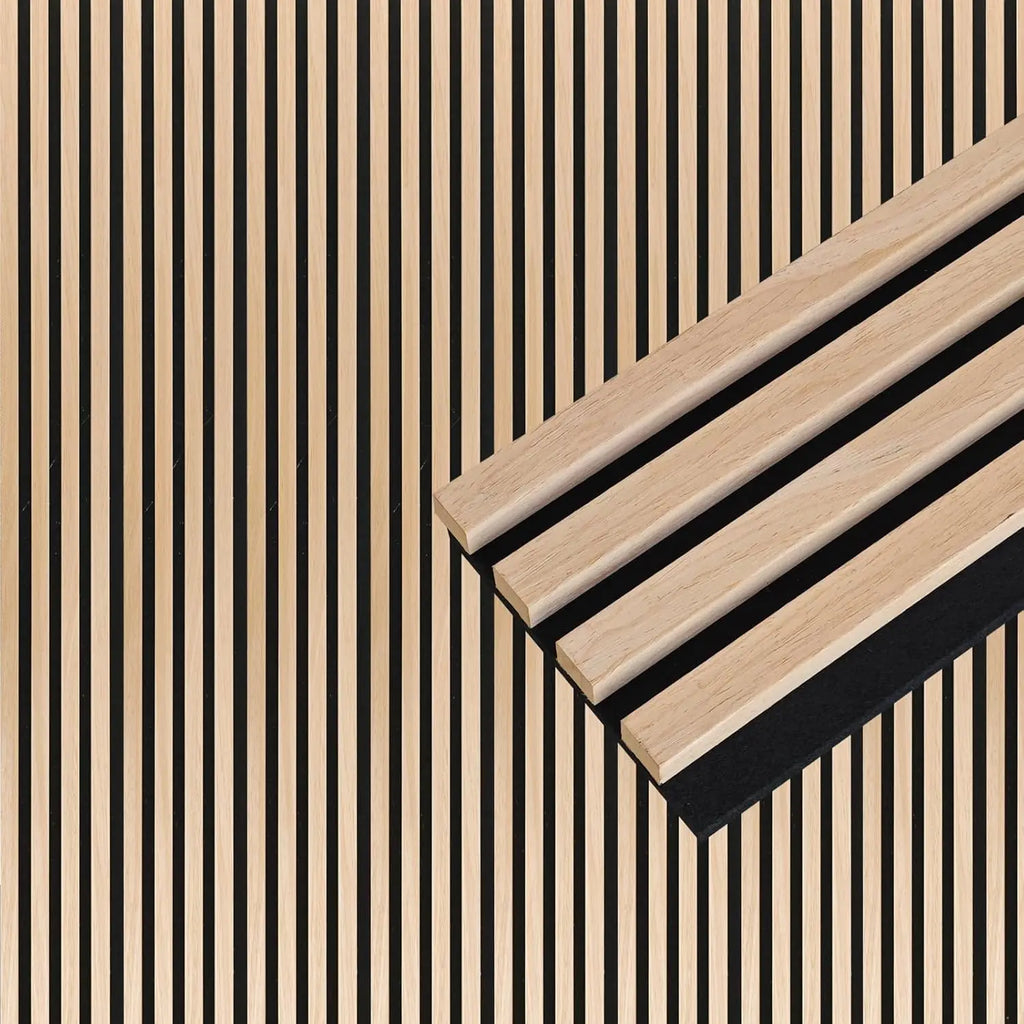 Wood Wall Panels, 9 Feet Acoustic Slat Wall Panels, Decorative Slat Wall Paneling, Natural Oak, 6-Piece