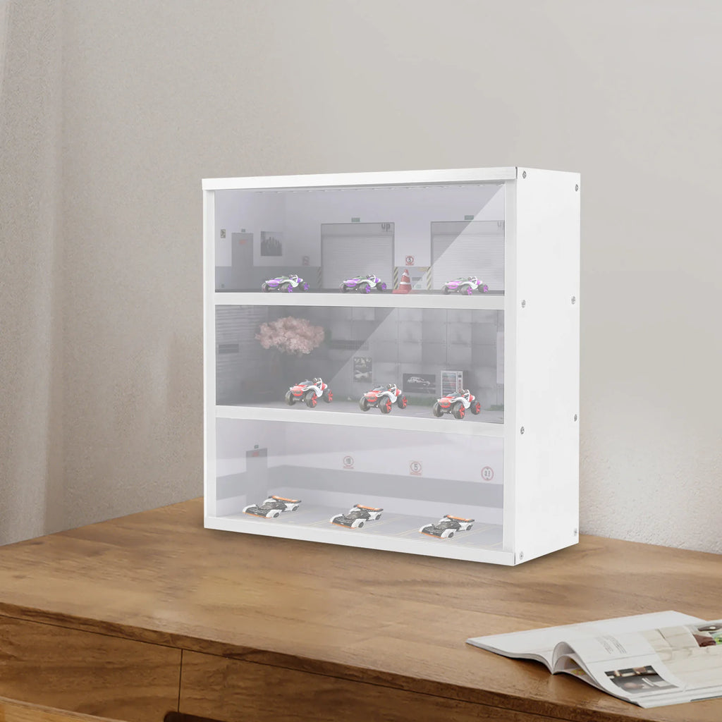 1:64 Simulation Diorama Parking Lot Display Case, 3 Tier 16 Parking Spaces Model Car Display Case with LED Light, Car Parking Lot Model for Diecast Car Collection