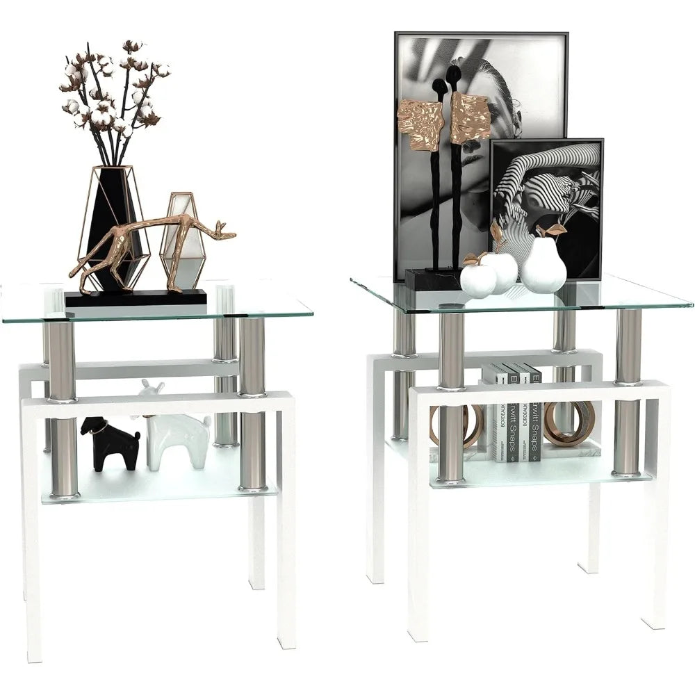 Living Room Tables Set,3 Piece Glass Coffee Table and End Tables Set for Living Room, Coffee Table Set with Tempered Glass Table