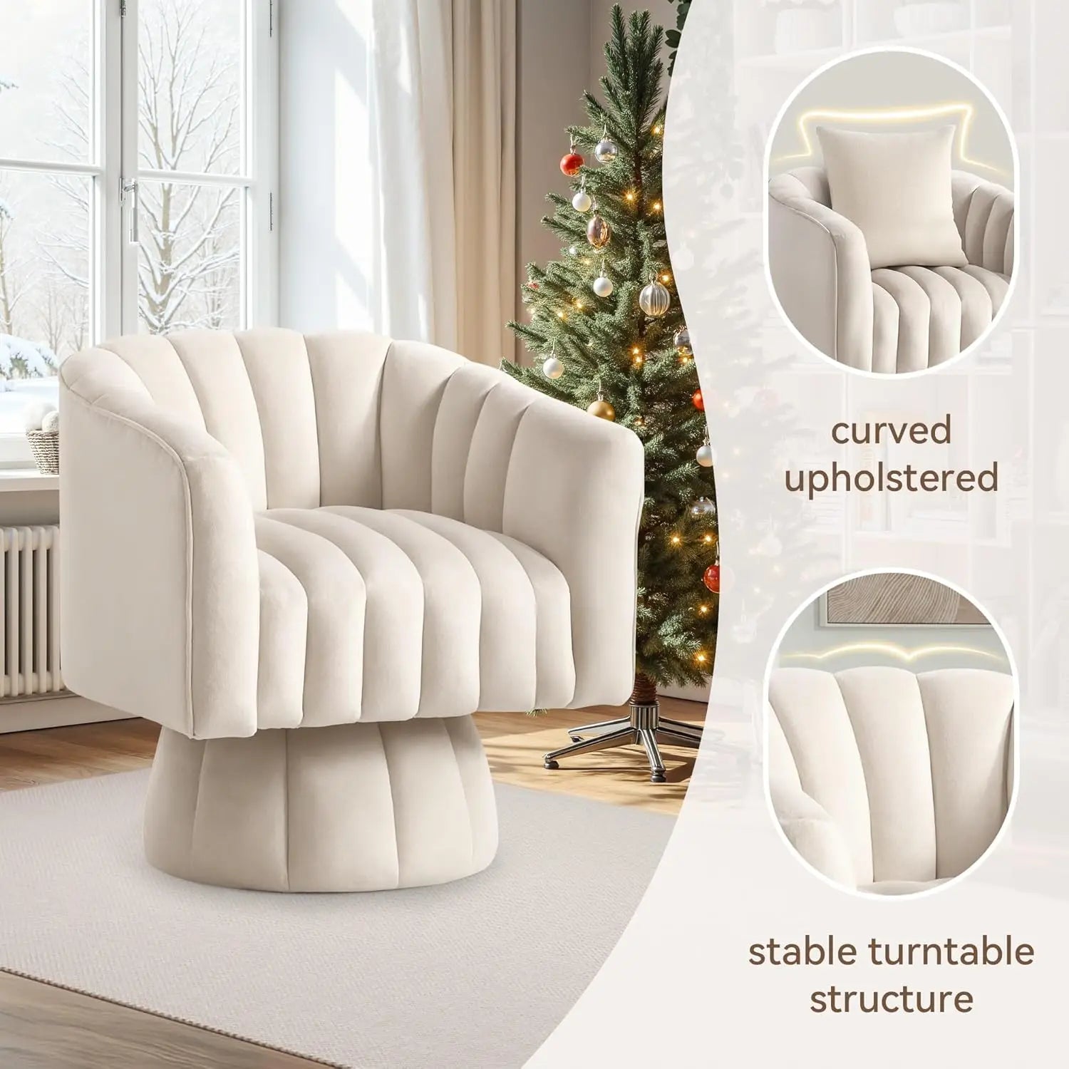 Swivel Accent Chair，360°Swivel Barrel Chair,Modern Swivel Chair with Velvet Fabric,Mid-Century Swivel Chair& Wide Upholstered