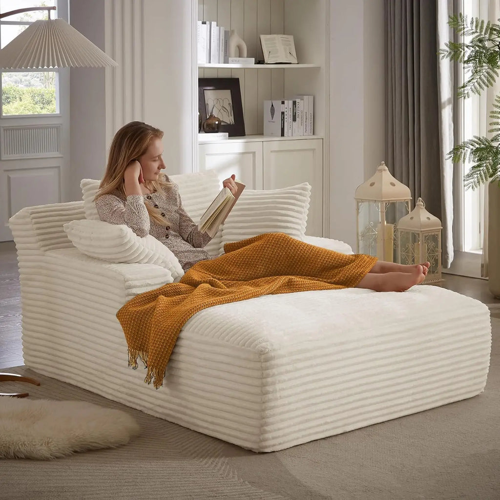 Oversized Chaise Lounge Chair with 3 Comfy Pillows for Living Room/ Bedroom, Wide Arms/ Corduroy Fabric/ High-Density
