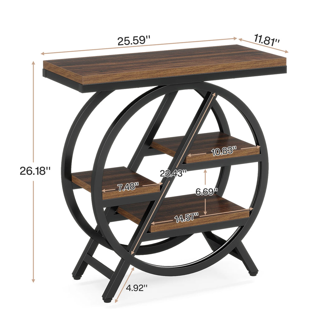 Tribesigns End Table for Living Room, 3-Tier Narrow Side Table with Storage, Wood Sofa Side Table with Geometric Metal Frame