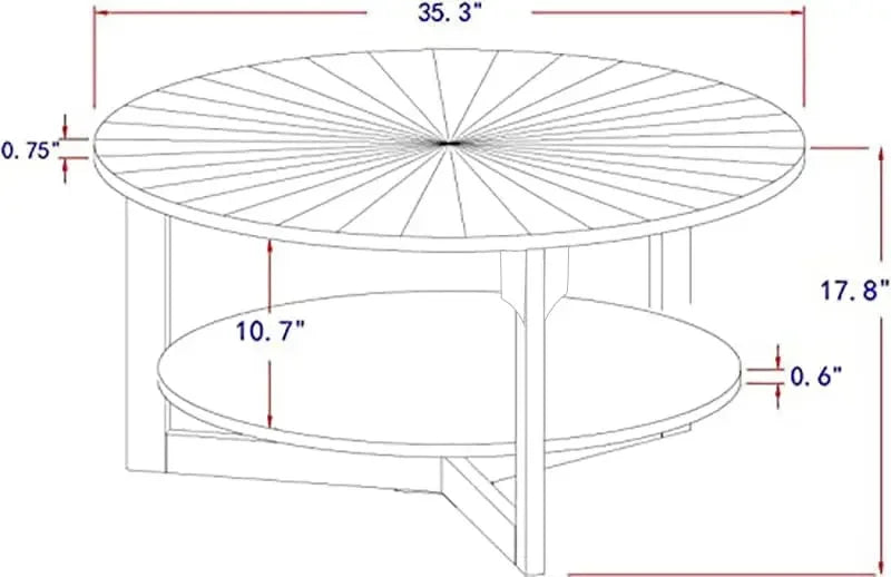 Wood Round Coffee Table for Living Room, 2 Tier Circle Coffee Table with Storage, Rustic Natural Coffee Table (35" Dx35 Wx18 H)