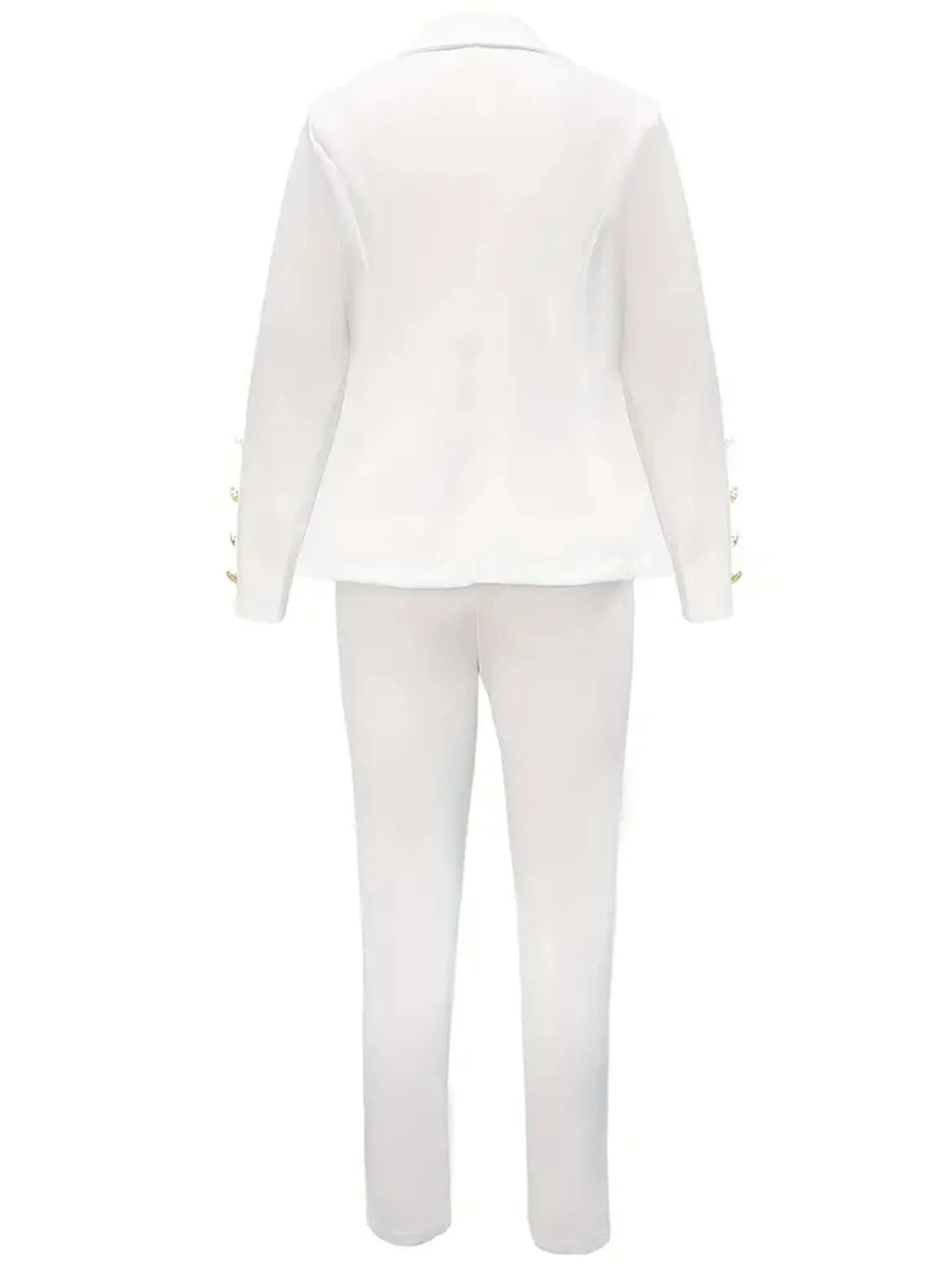 Women's fashionable pure white suit two-piece set - women's casual suit with pants and jacket, machine washable, double breasted