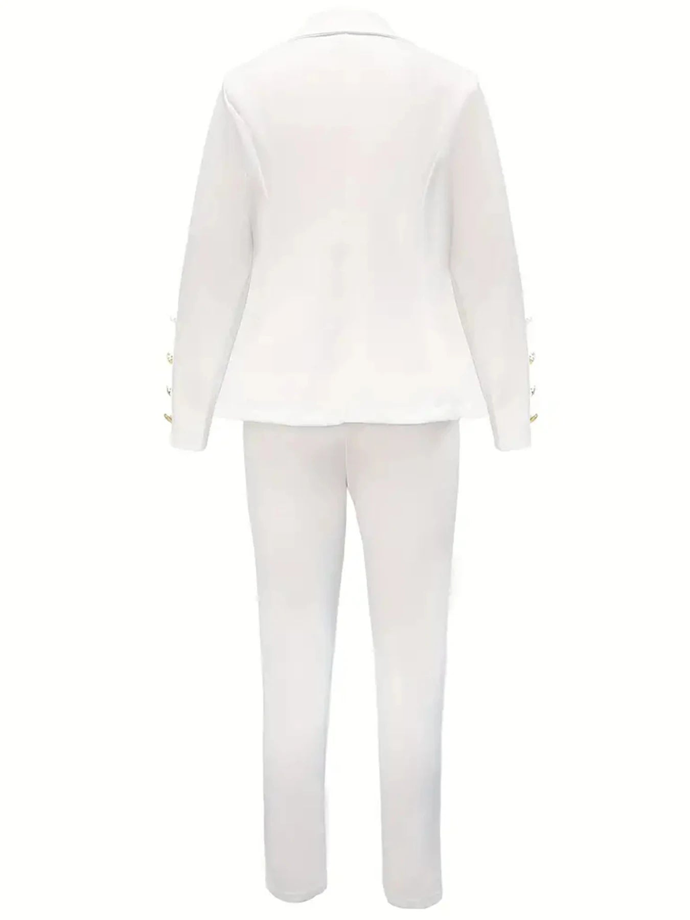 Women's fashionable pure white suit two-piece set - women's casual suit with pants and jacket, machine washable, double breasted