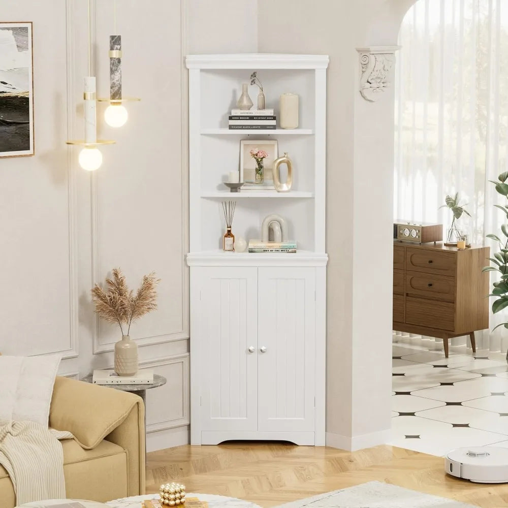 Corner Cabinet, Freestanding Corner Shelf with 2 Doors and 3 Shelves, Bathroom Corner Storage for Bathroom, Living, Bedroom