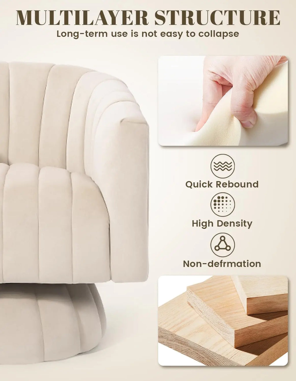 360° Swivel Accent Chair with Armrest Set of 2 Mid Century Tufted Velvet for Living Room/ Bedroom /Reading/ Beige