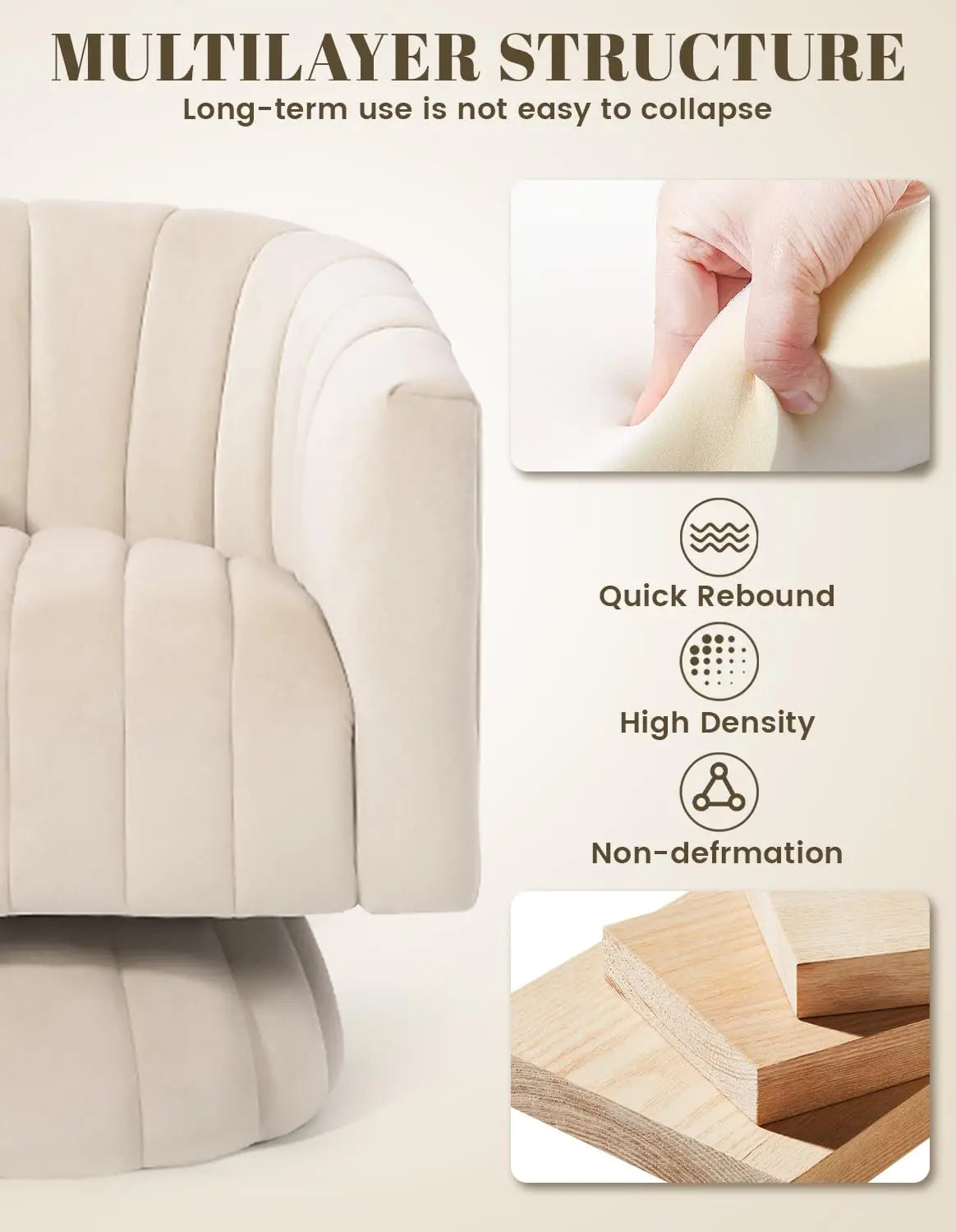 360° Swivel Accent Chair with Armrest Set of 2 Mid Century Tufted Velvet for Living Room/ Bedroom /Reading/ Beige