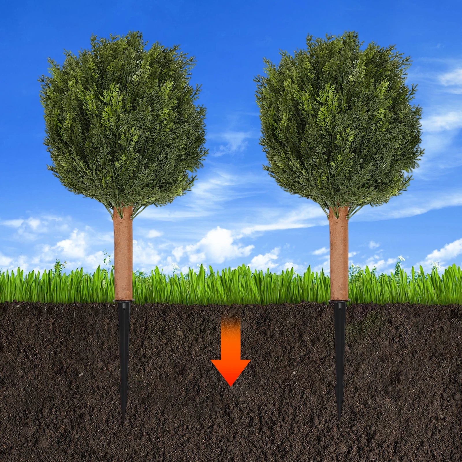 2 PCS Artificial Cypress Trees Artificial Plant with Ground Spike/ Easy Assembly Artificial Plant/ Festival Party Supplies for Indoor Outdoor Home Office Garden
