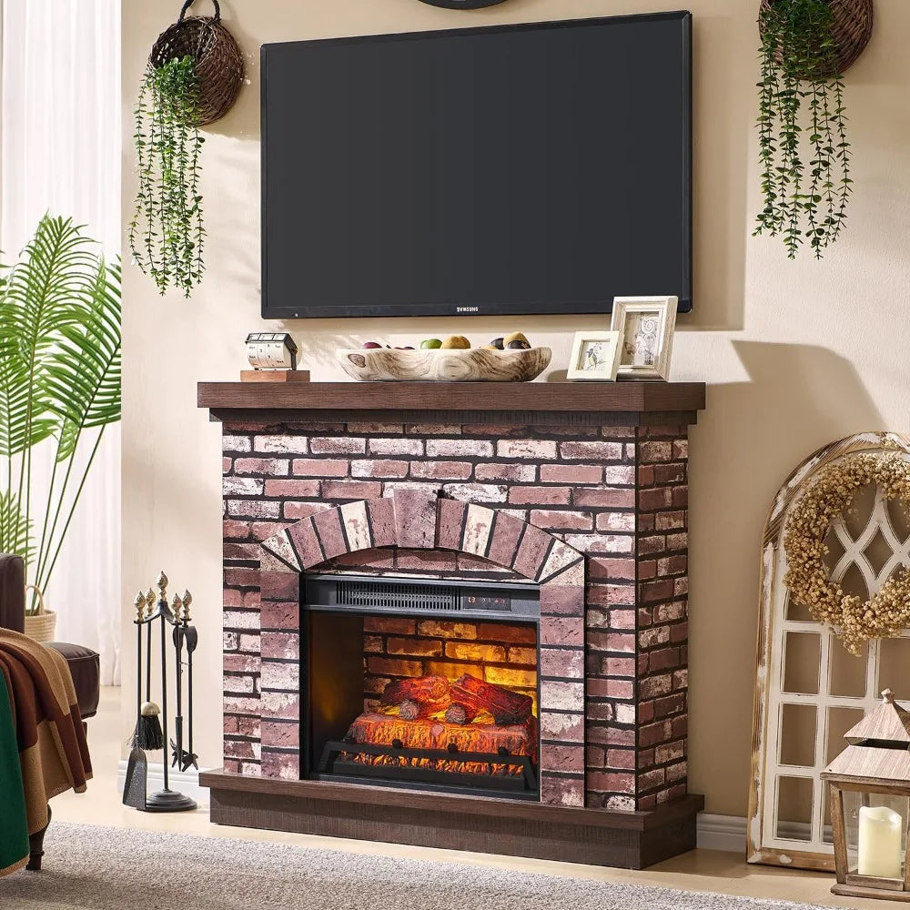42" Electric Fireplace with Mantel, Farmhouse Fireplace TV Stand w/23'' Freestanding Electric Fireplace Heater, Remote Control,