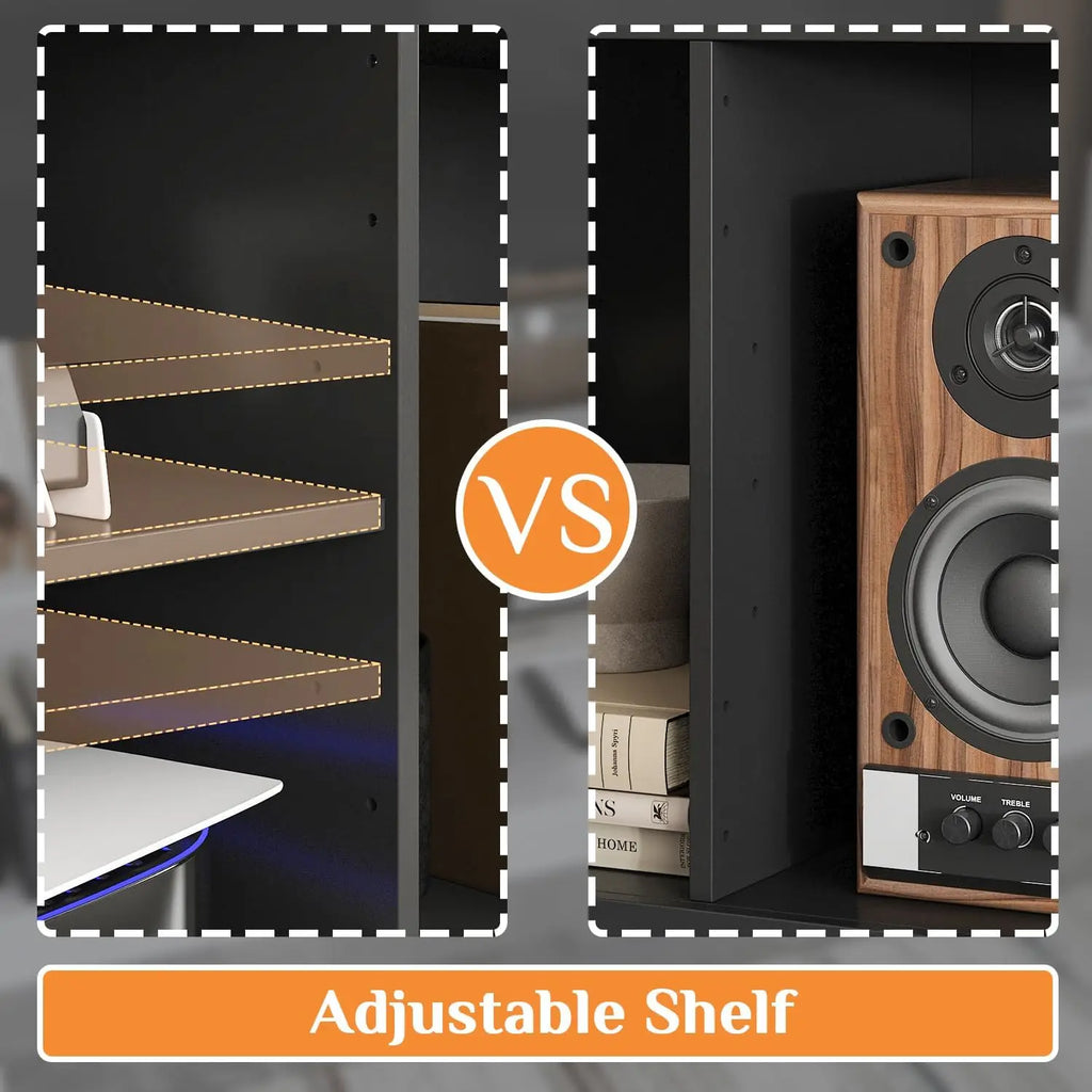 114" Large Wall Unit Entertainment Center with Bookshelves, Lights and 18 Shelves, Modern 4-Piece TV Stand Media Console Table