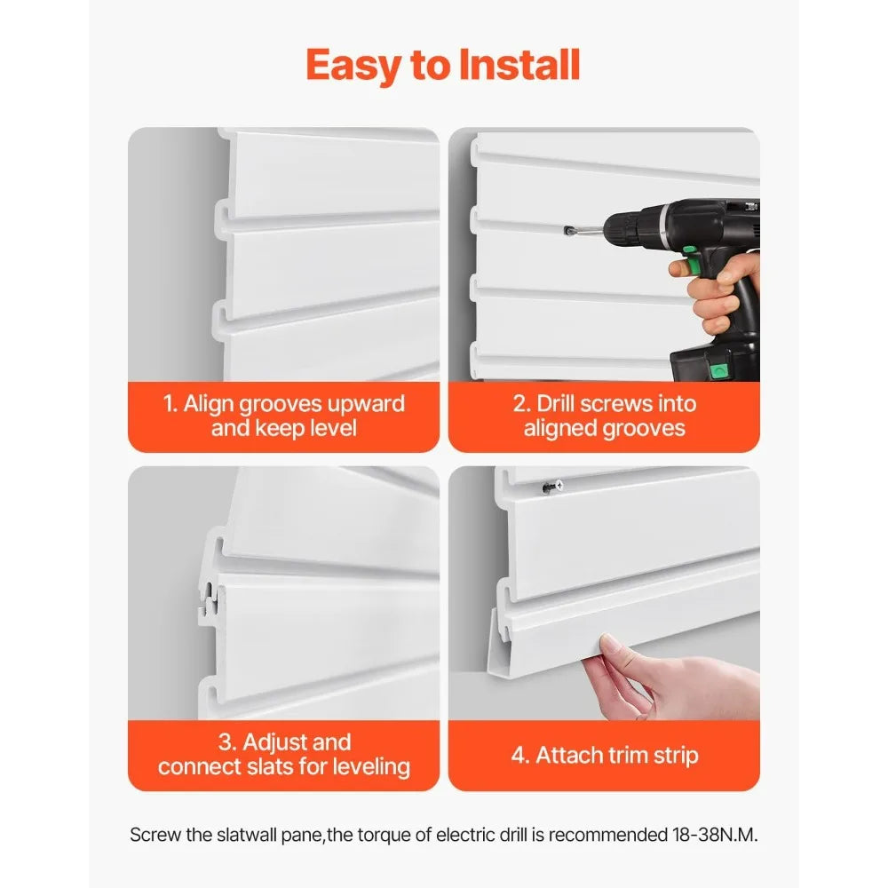 PVC Slatwall Panel Set, 8 Feet by 4 Feet, White, Easy Install Garage Slatwall without Accessories