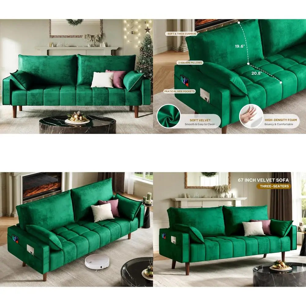 67" Loveseat Sofa, Velvet Fabric Sofa Couch for Small Space, Modern Loveseat with Button Tufted Seat and Side Storage Pockets