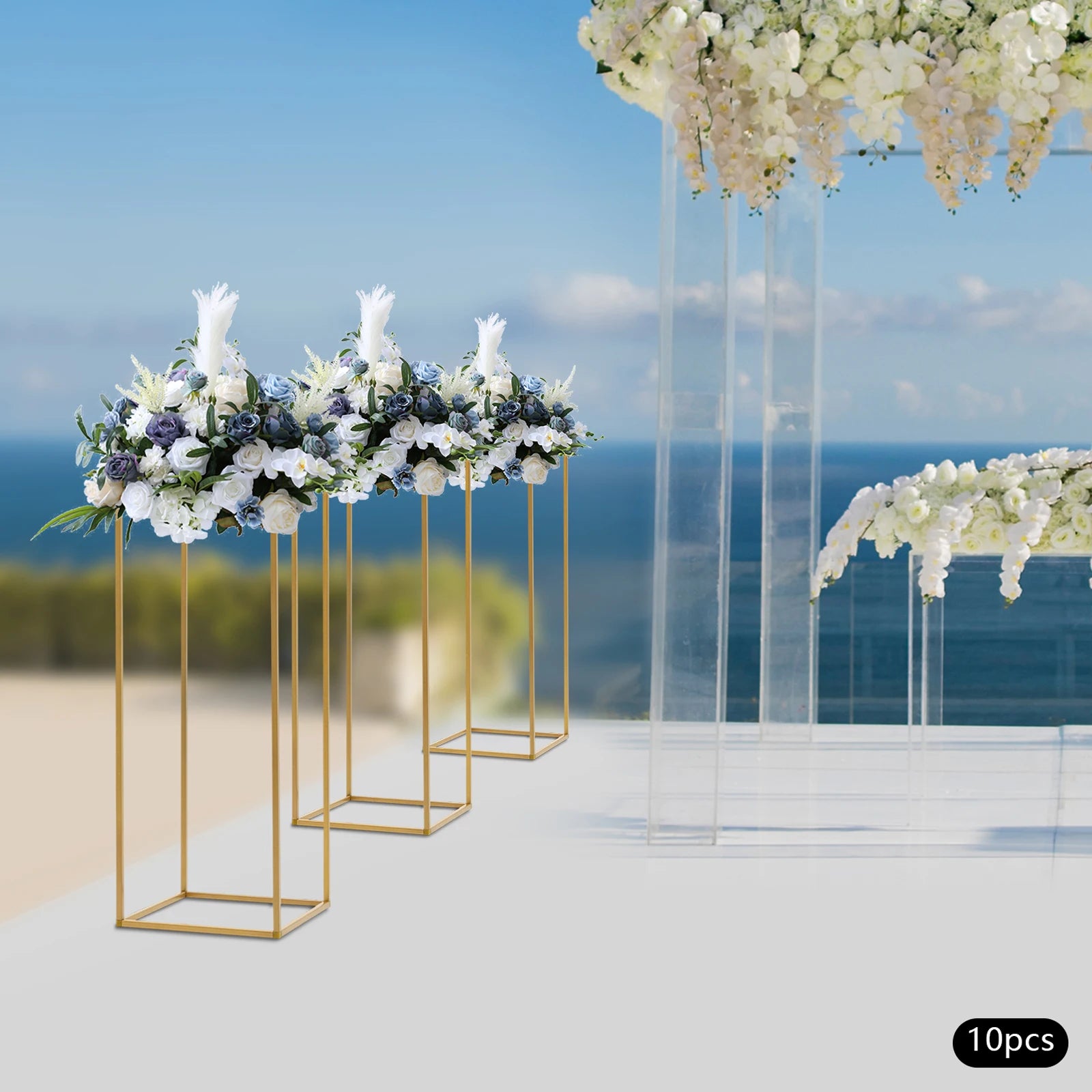 10PCS Golden Flower Stand 80cm/31.4inch Metal Wedding Column Stand Road Floor Vases for Party Birthday Events /Home Decor