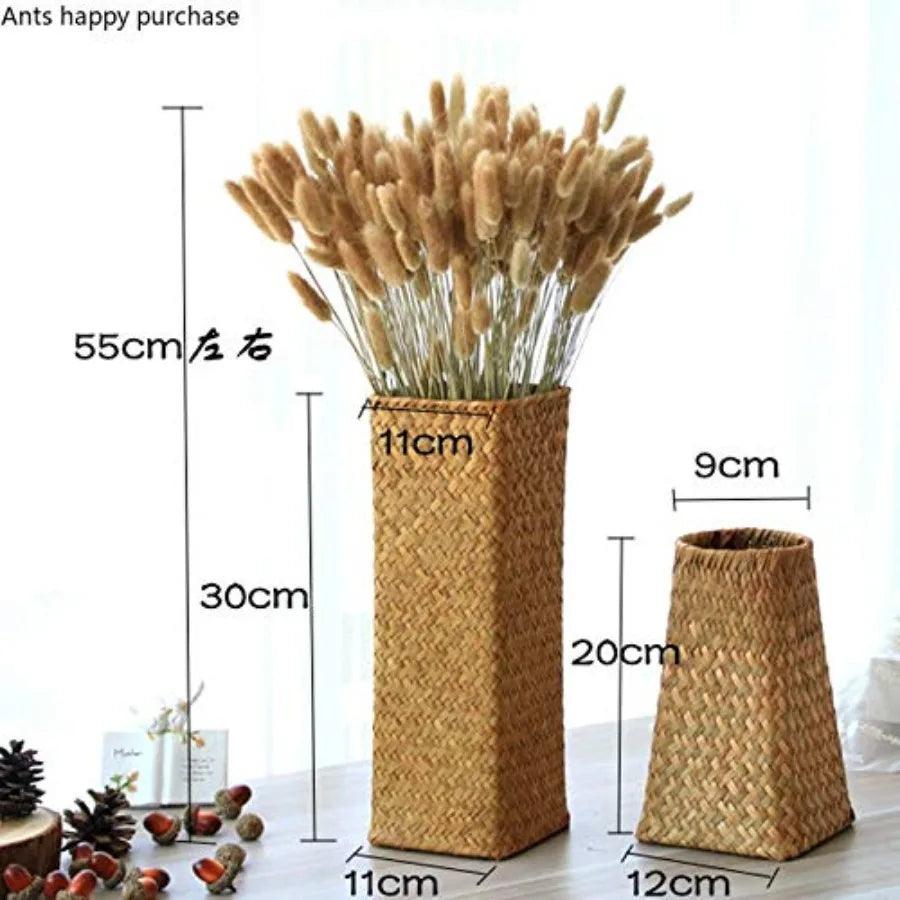 Natural Seaweed Weave Basket Pastoral Rattan Vase/ Bamboo Weaving  Flower Arranger Gypsophila Dried Flower Vase Decoration