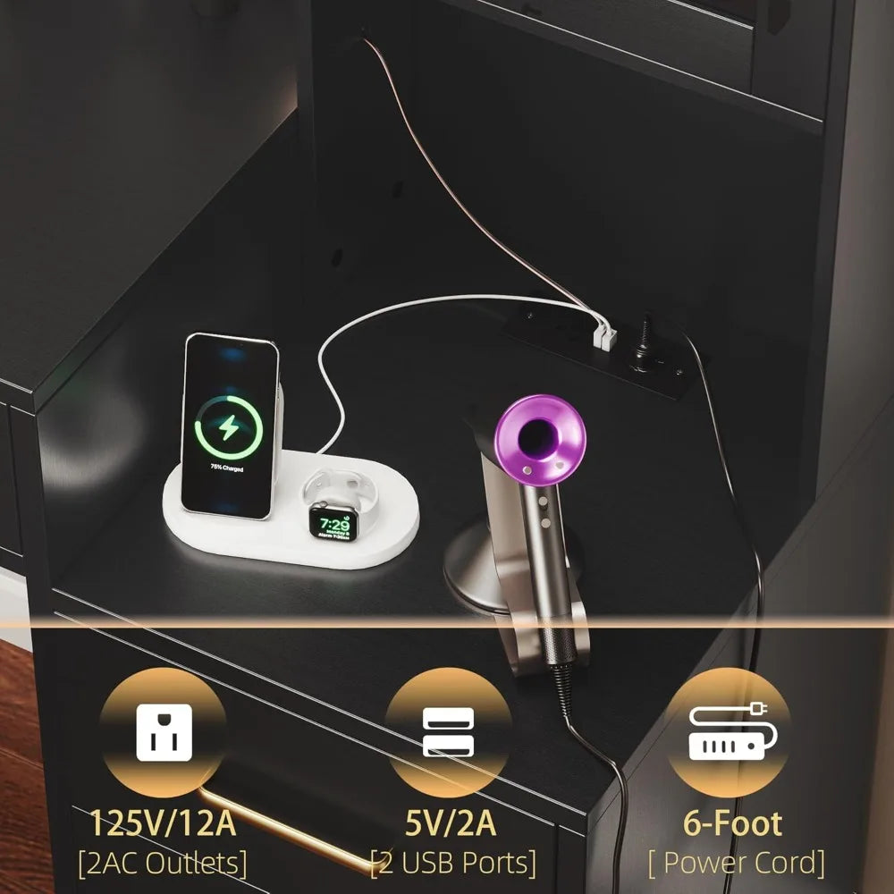 Illuminated Makeup Desk with 58.3" Mirror, Charging Station, and Storage for Beauty Essentials