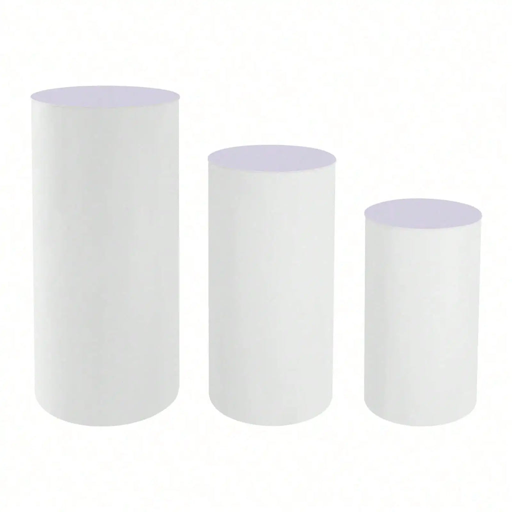 3Pcs White Cylinder Pedestal Stands Round Cylinder Pedestal Display Pillars For Wedding Party Decor