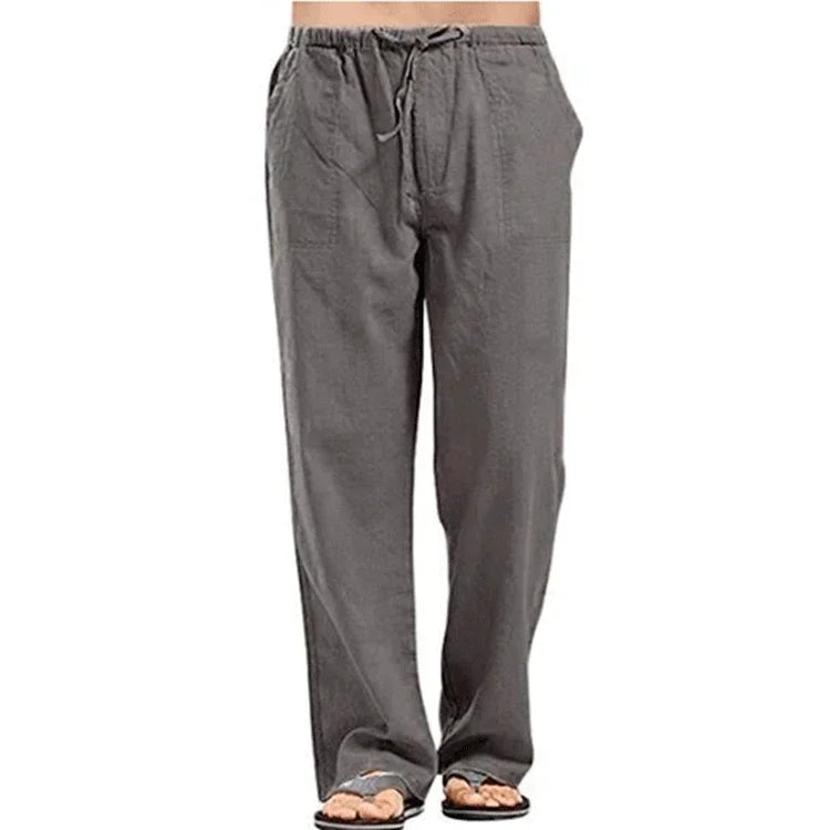 Men's Cotton Linen Pants/ Summer Solid Color Breathable Linen Trousers/ Male Casual Elastic Waist Fitness Pants
